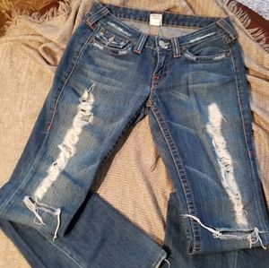 True Religion Distressed Wide Leg Jeans